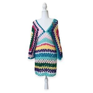 Colorfull Straight Mini Dress, Handmade, Pareo, Pencil dress. Size Small